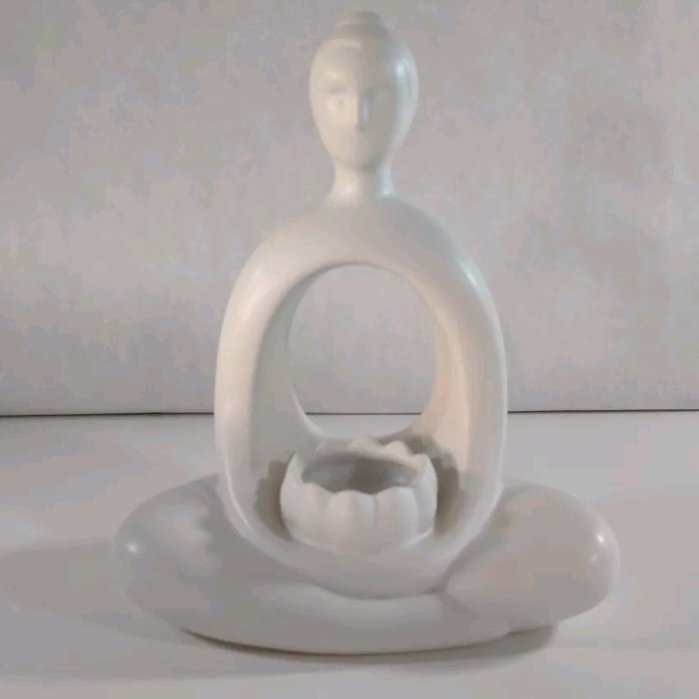 PartyLite 8.75" White Zen Meditative Lotus Tealight Votive Candle Holder NIB